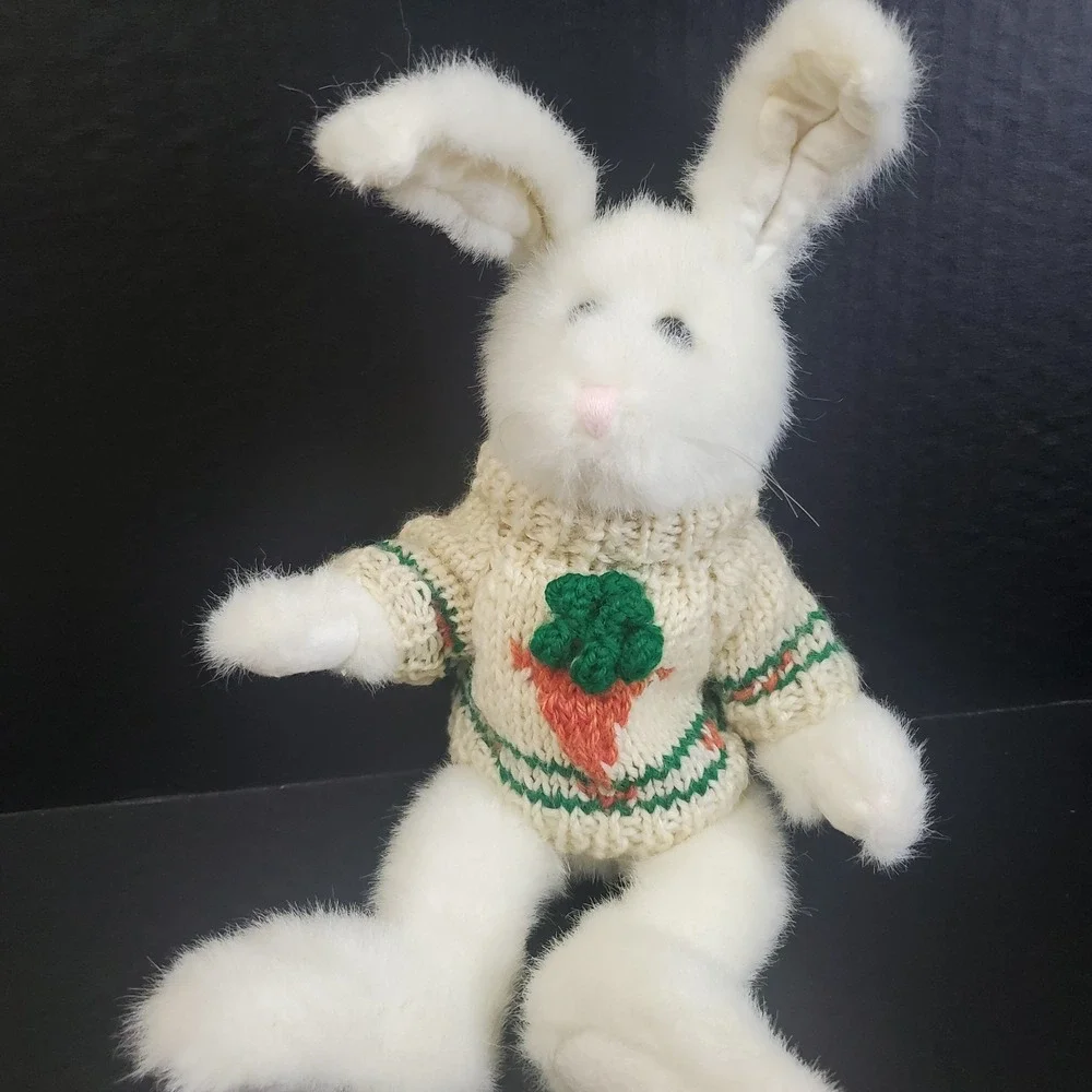 White‎ Bunny Rabbit Plush Lot Of 2- Hug Fun, Boyds With Carrot Sweater Jointed